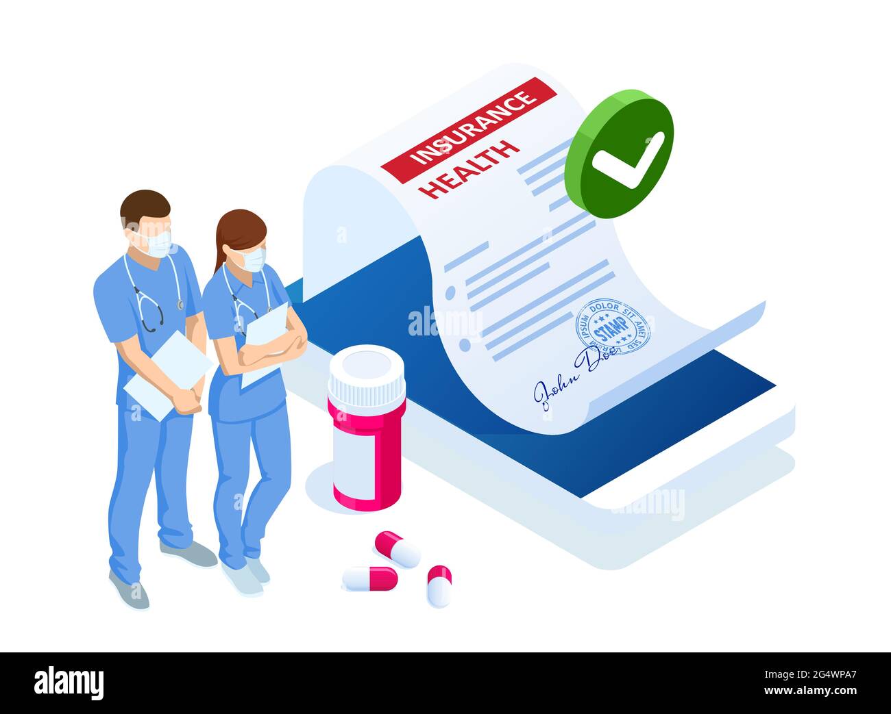 Isometric Health Insurance Concept Healthcare Finance And Medical Service Medical Document 6632