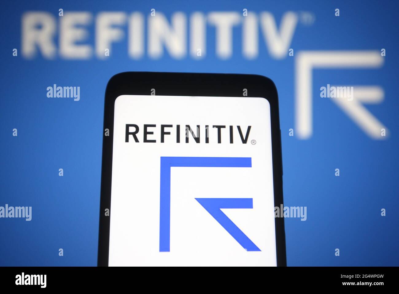 Refinitiv Search In this photo illustration a Refinitiv logo is seen on a smartphone and ...