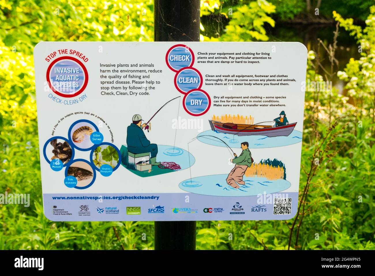 Invasive Aquatic Species Warning Sign for Anglers Stock Photo