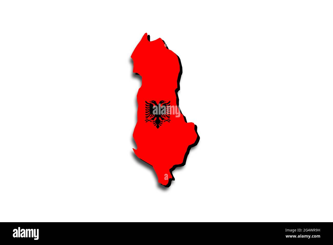 Outline map of Albania with the national flag superimposed over the country. 3D graphics casting a shadow on the white background Stock Photo