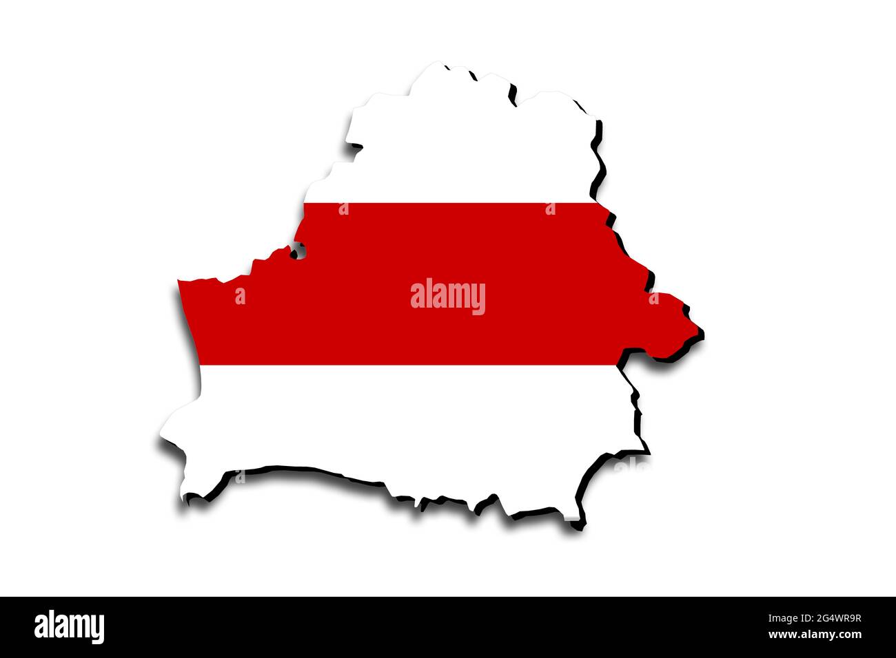 Outline map of Belarus with the democratic flag superimposed over the country. 3D graphics casting a shadow on the white background Stock Photo