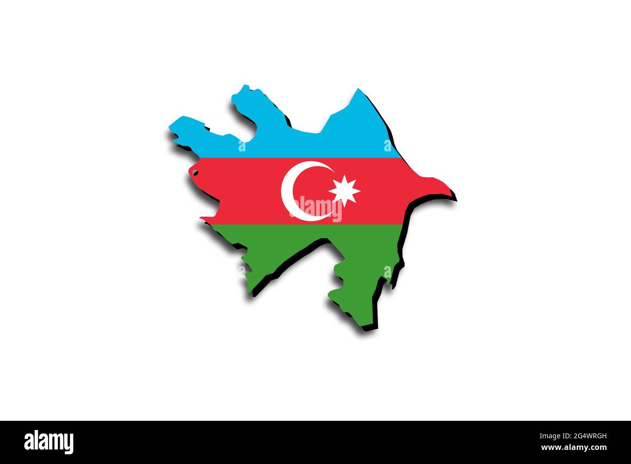 Outline map of Azerbaijan with the national flag superimposed over the country. 3D graphics casting a shadow on the white background Stock Photo