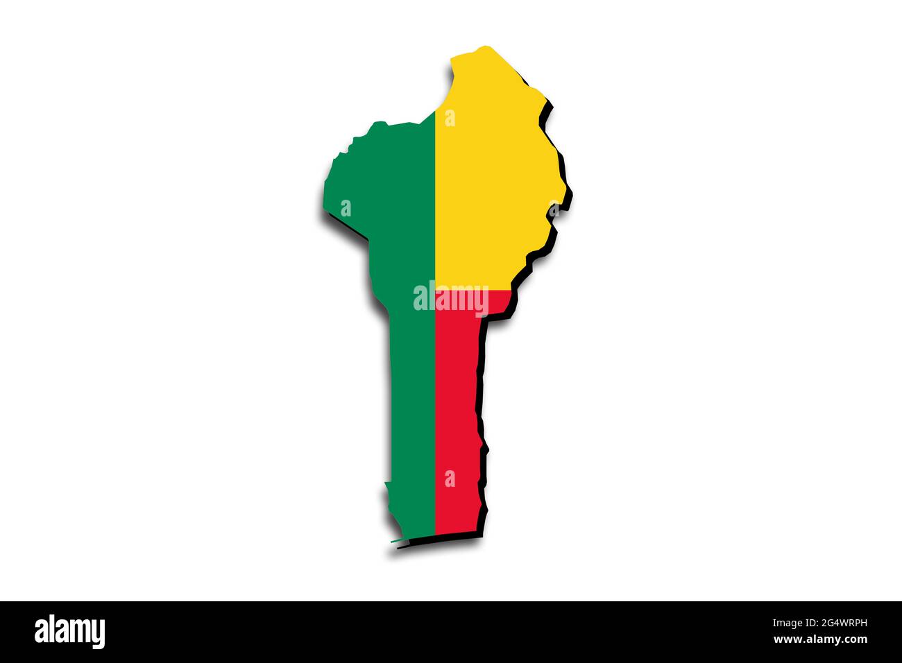 Outline map of Benin with the national flag superimposed over the country. 3D graphics casting a shadow on the white background Stock Photo