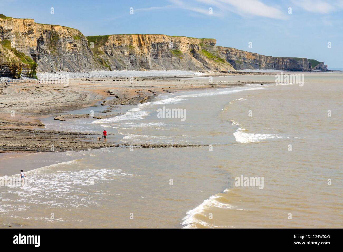 Aerial view of dramatic limestone cliffs and coastline at Southerndown, Wales Stock Photo