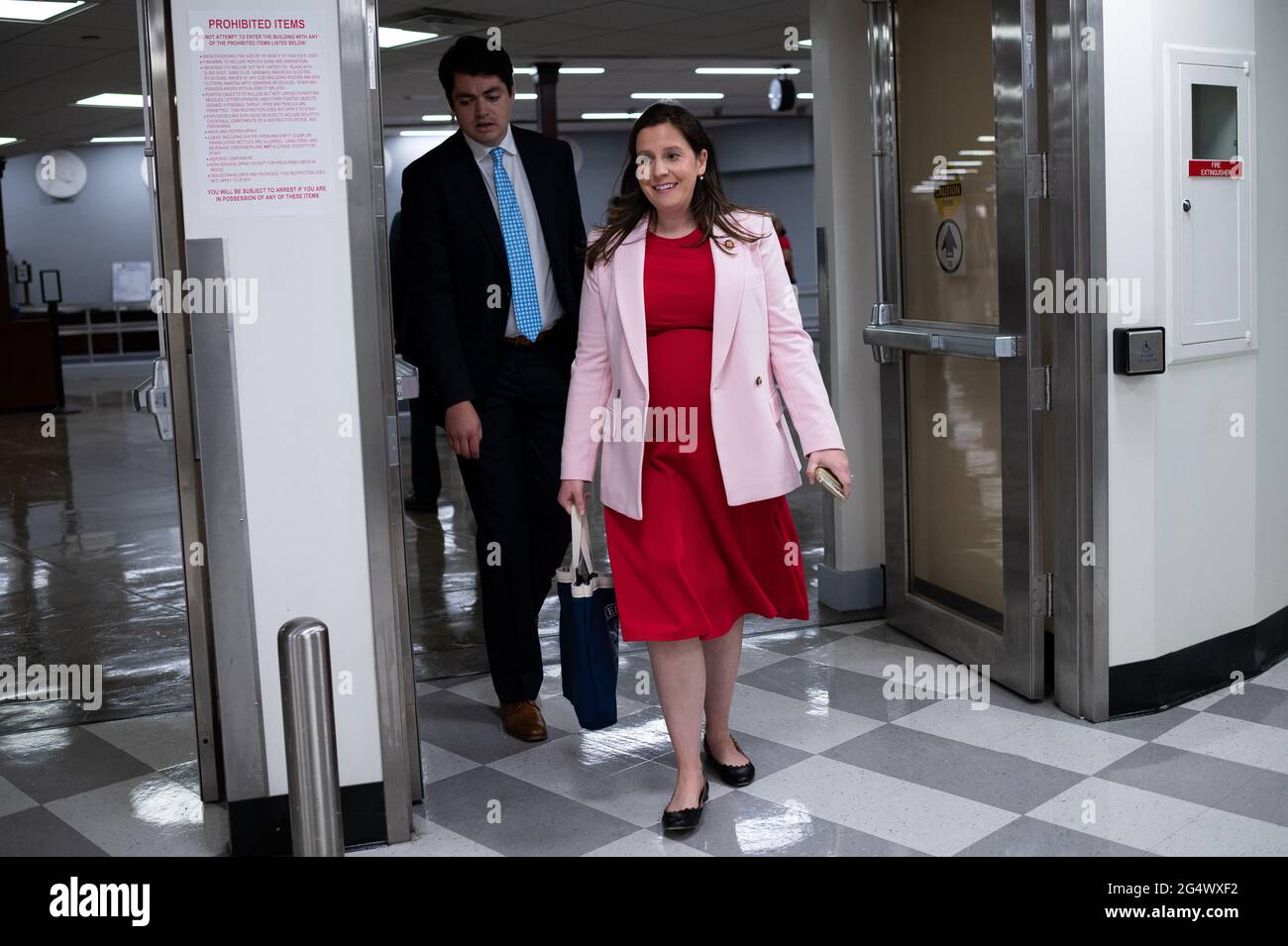 Washington, USA. 23rd June, 2021. Representative Elise Stefanik (R-NY), in the House Subway at the U.S. Capitol, in Washington, DC, on Wednesday, June 23, 2021. Last night Senate Republicans filibustered a voting rights bill as bipartisan negotiations over infrastructure legislation grind on with little apparent progress building a package to beat the 60-vote filibuster threshold. (Graeme Sloan/Sipa USA) Credit: Sipa USA/Alamy Live News Stock Photo