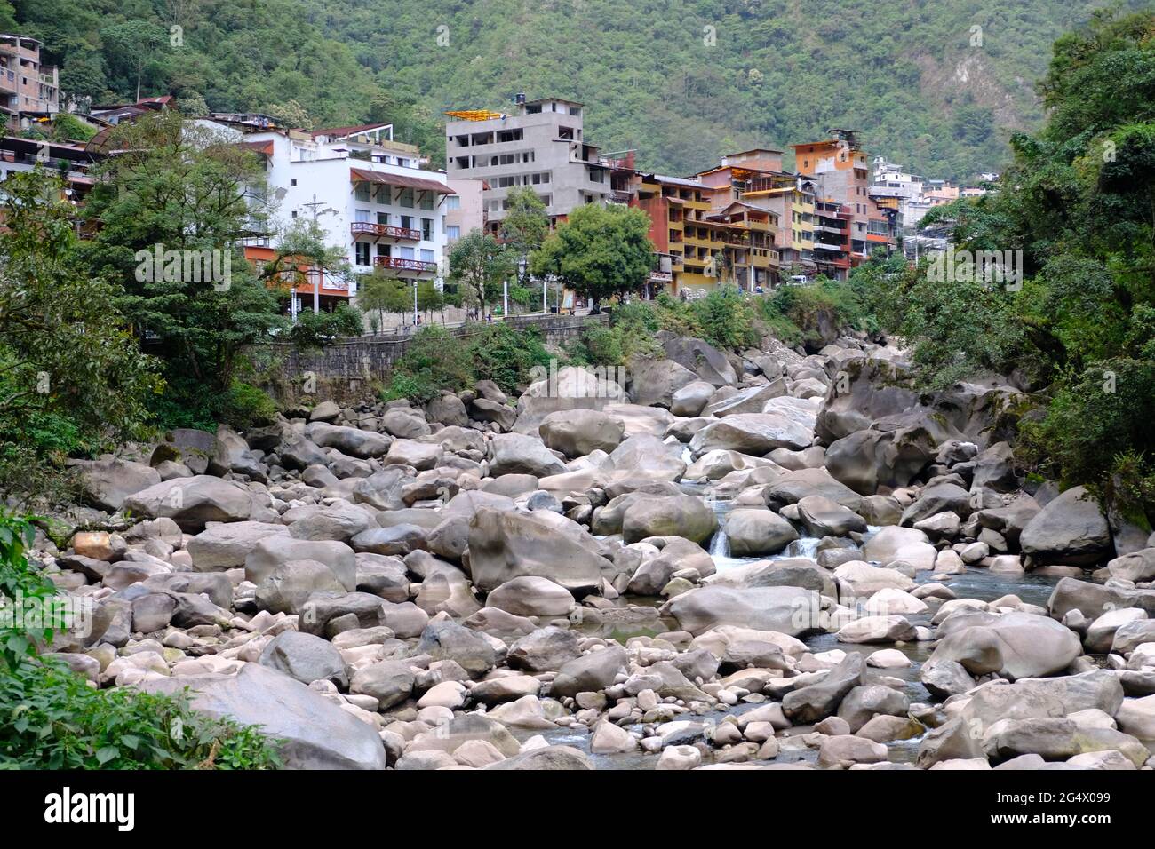Peru Machu Picchu Aguas Calientes - Urubamba River with huge rocks Stock Photo