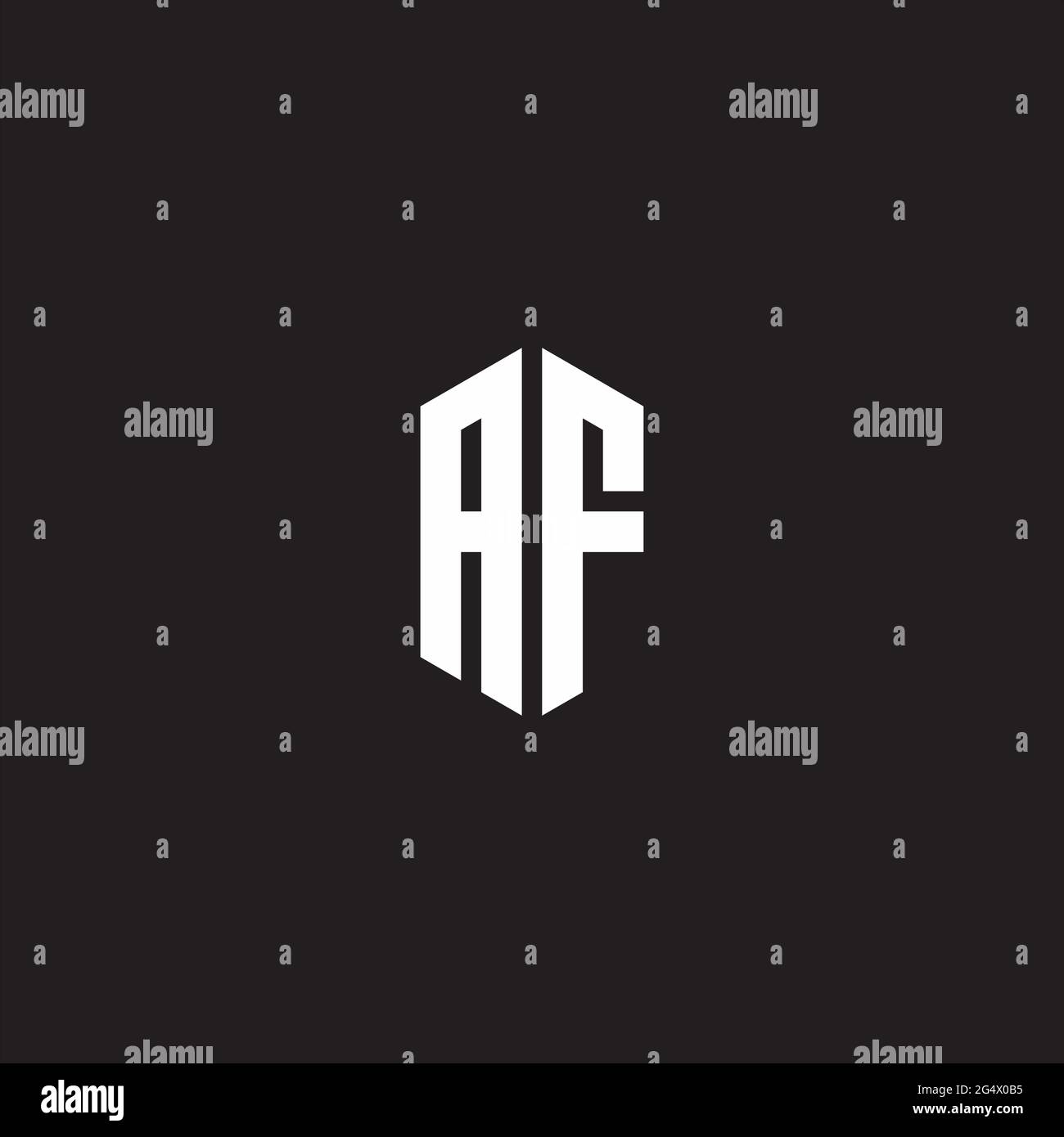AF Logo monogram with hexagon shape style design template isolated on black background Stock Vector