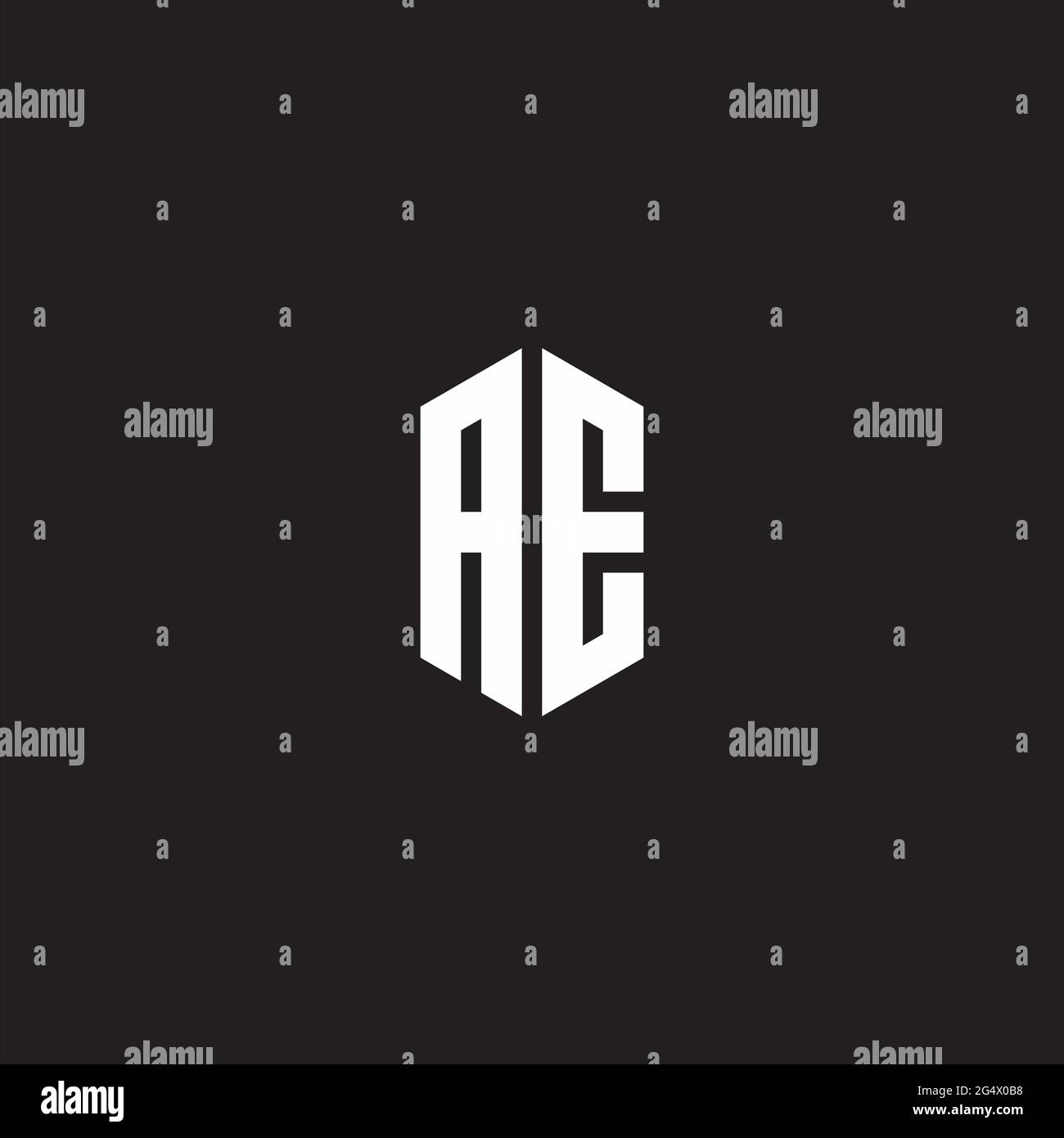 AE Logo monogram with hexagon shape style design template isolated on black background Stock Vector