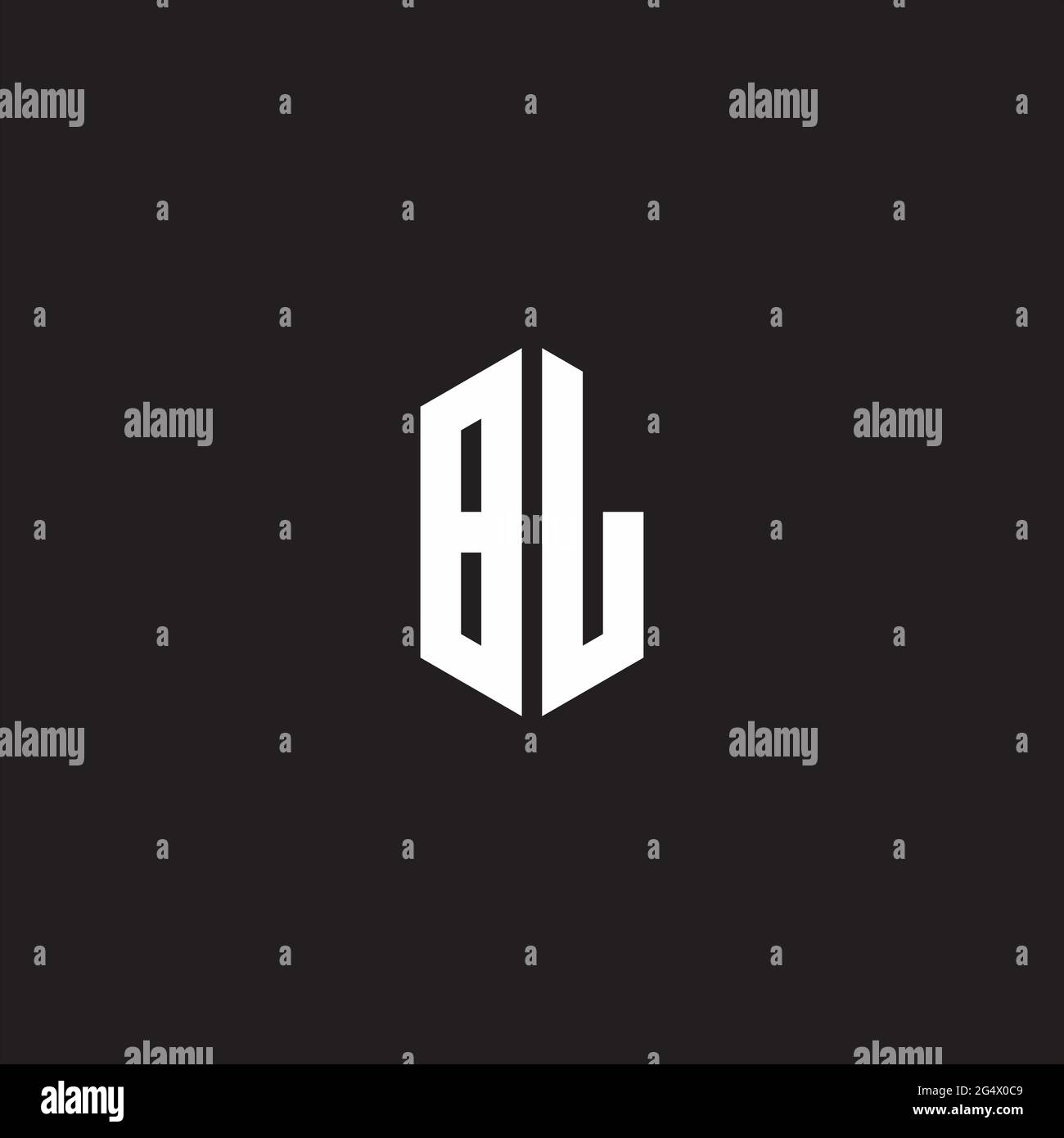 BL Logo monogram with hexagon shape style design template isolated on black background Stock Vector