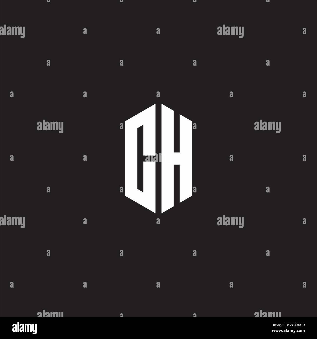CH Logo monogram with hexagon shape style design template isolated on black background Stock Vector