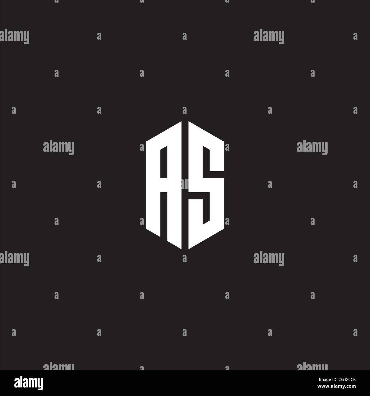 AS Logo monogram with hexagon shape style design template isolated on black background Stock Vector