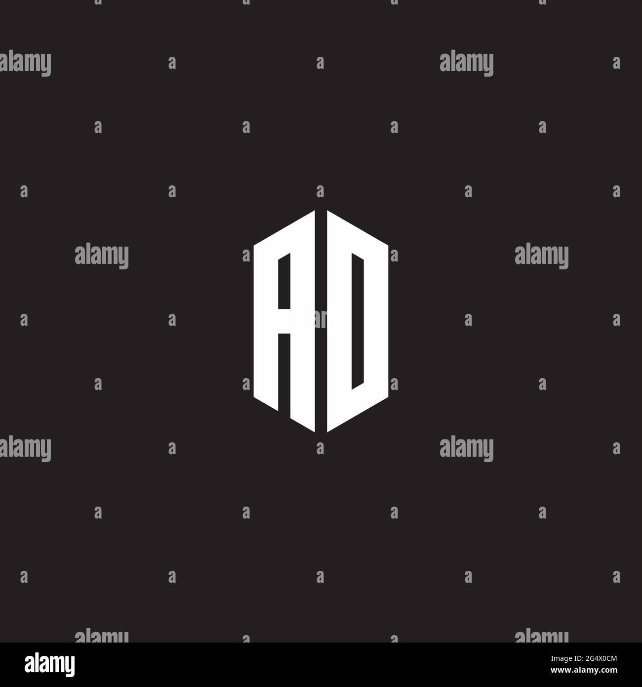 AD Logo monogram with hexagon shape style design template isolated on black background Stock Vector