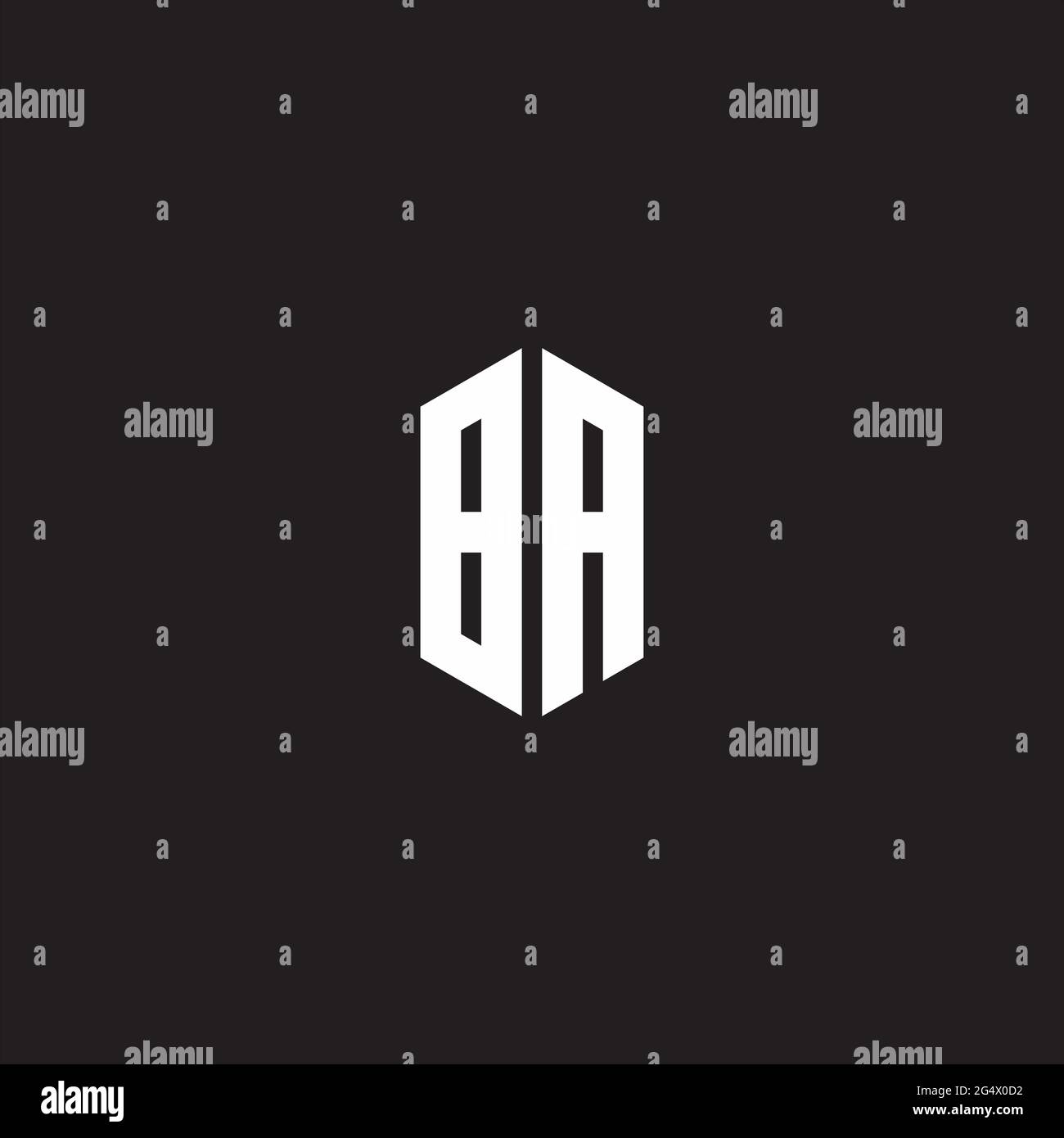 BA Logo monogram with hexagon shape style design template isolated on black background Stock Vector