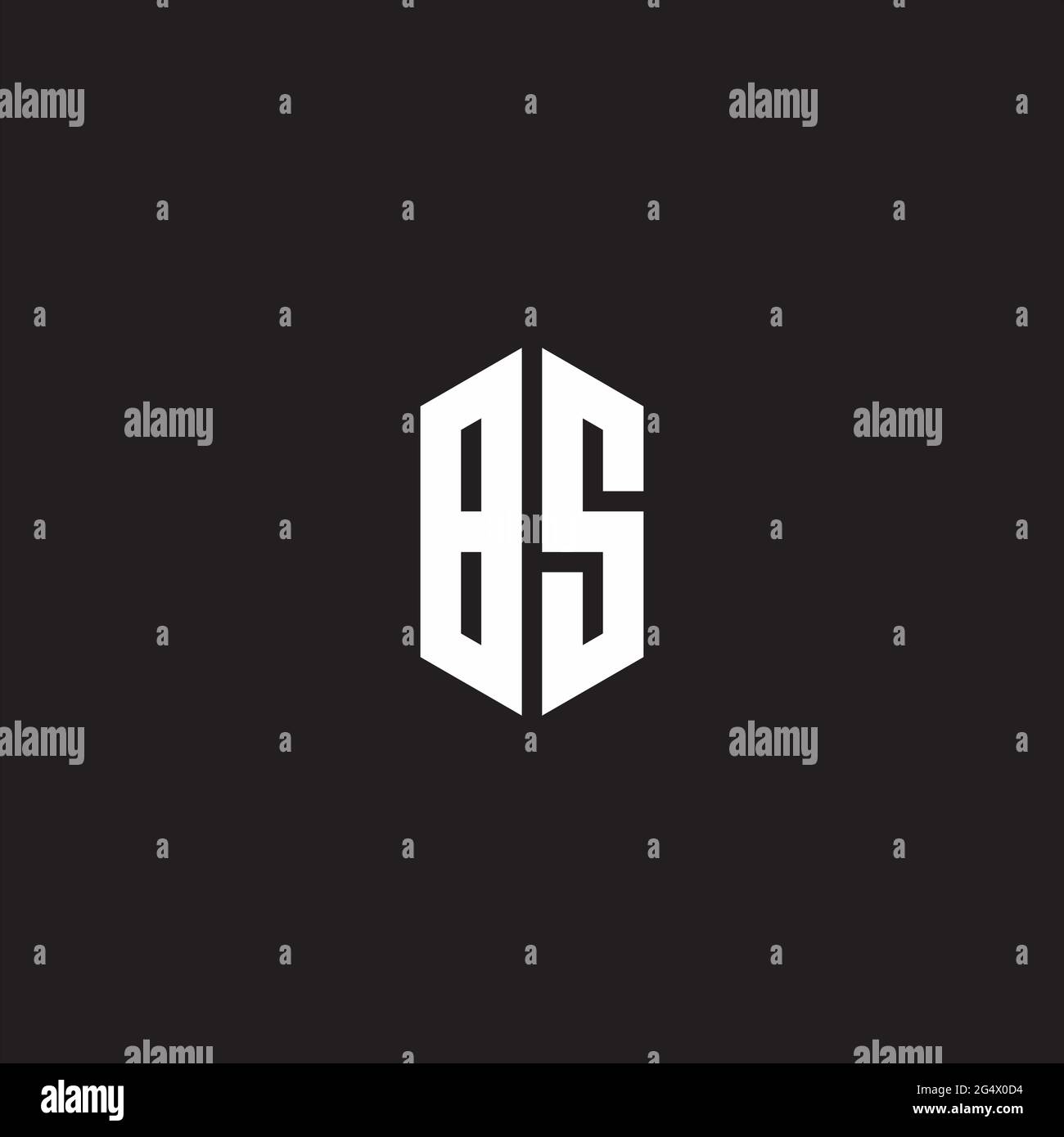 BS Logo monogram with hexagon shape style design template isolated on black background Stock Vector