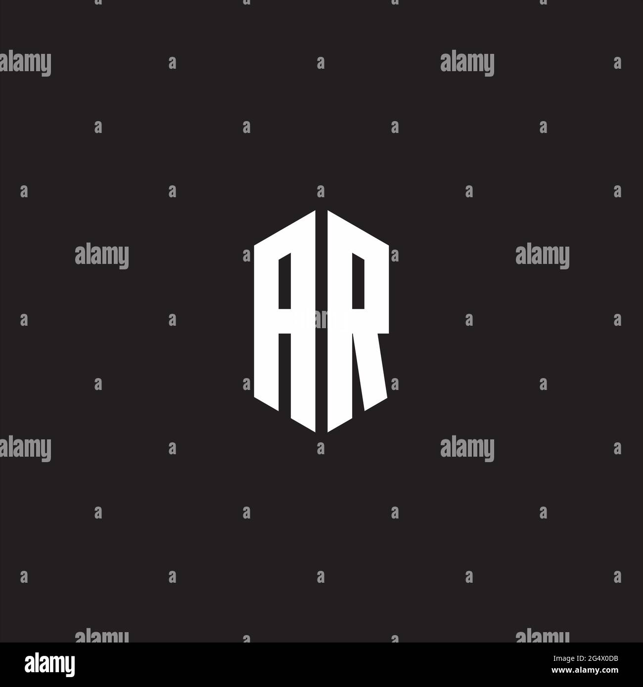 AR Logo monogram with hexagon shape style design template isolated on black background Stock Vector