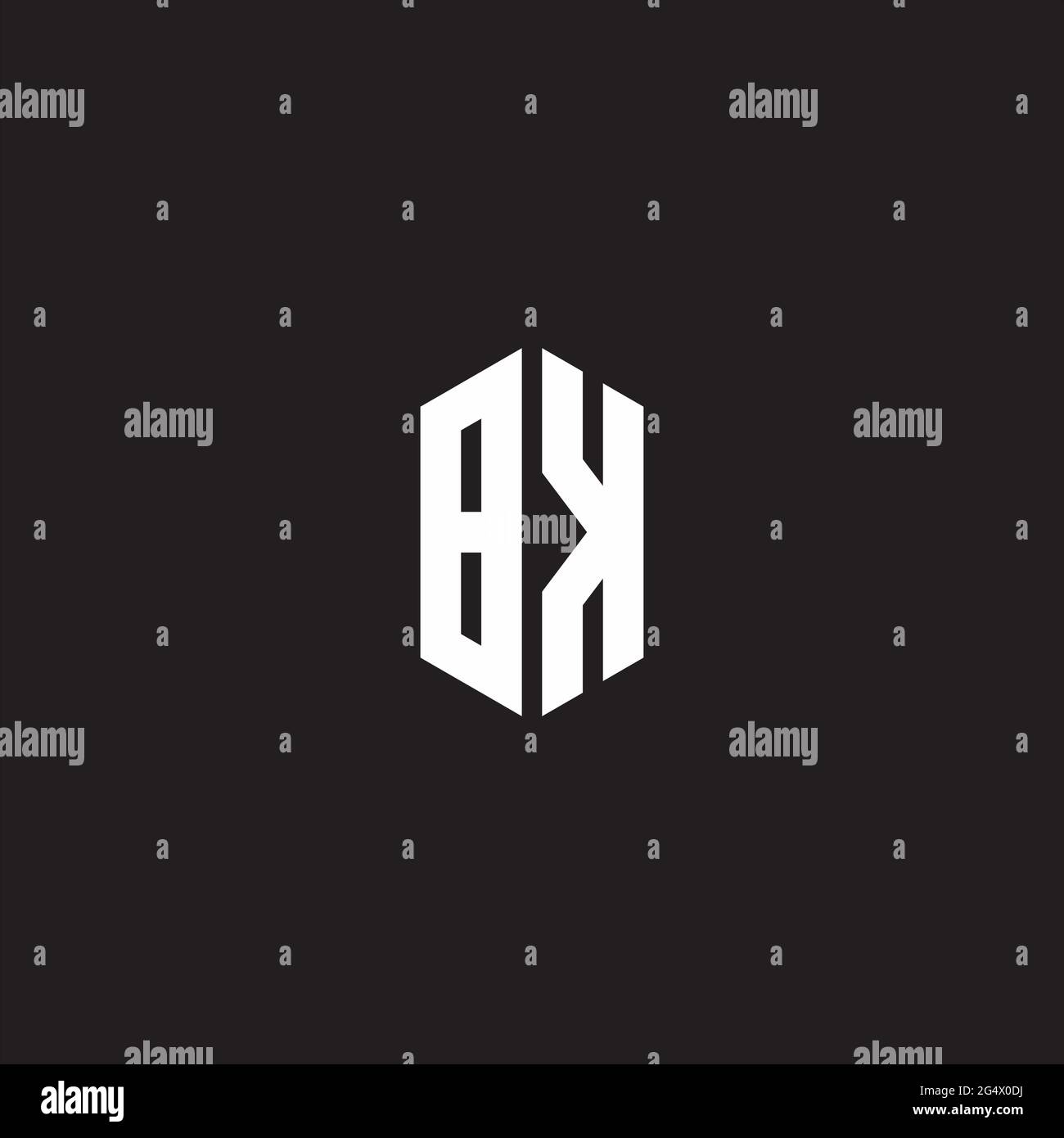 BK Logo monogram with hexagon shape style design template isolated on black background Stock Vector