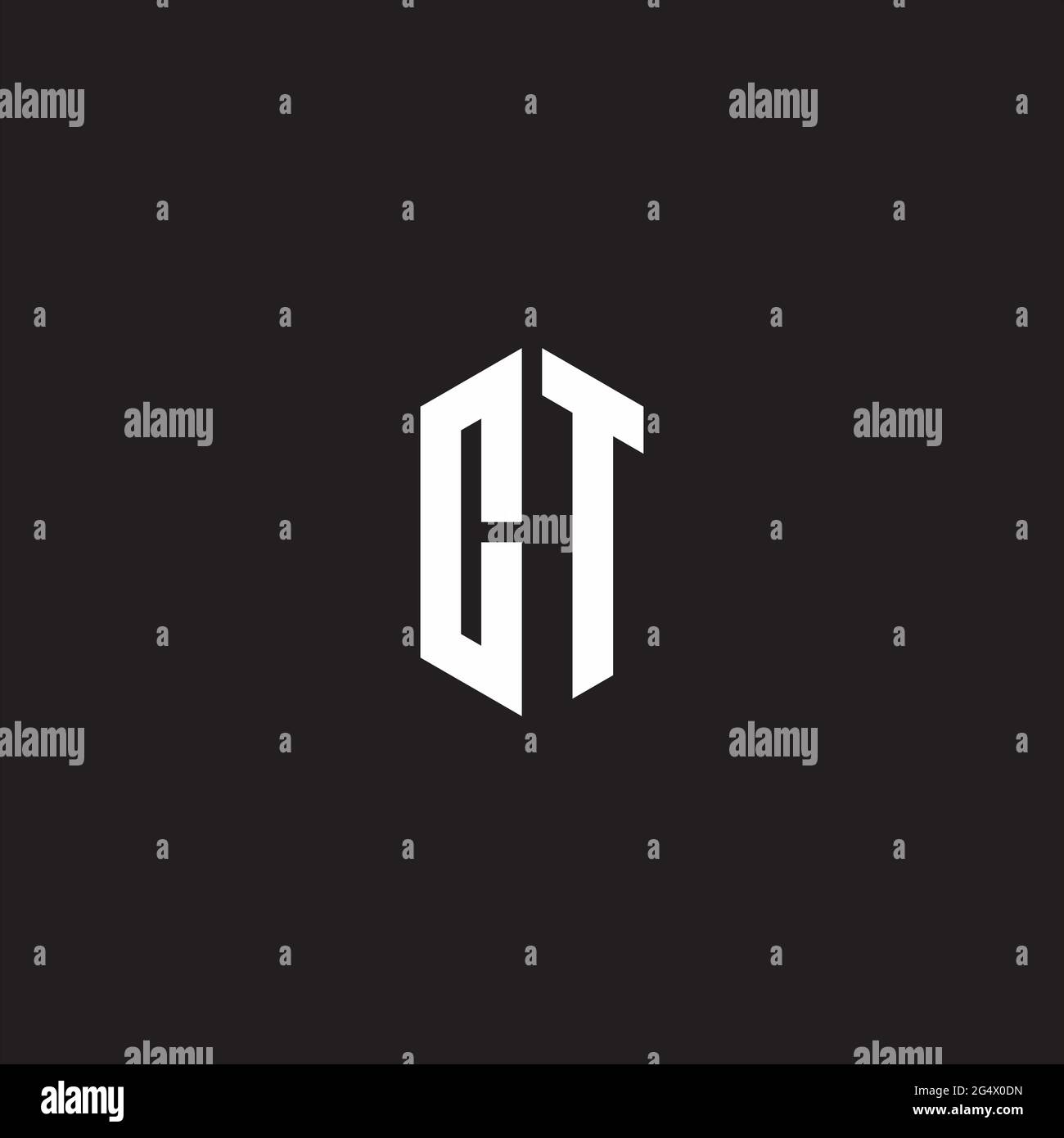 CT Logo monogram with hexagon shape style design template isolated on black background Stock Vector