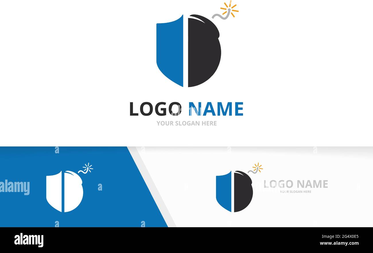 Vector shield and bomb logo combination. Security and detonate logotype ...