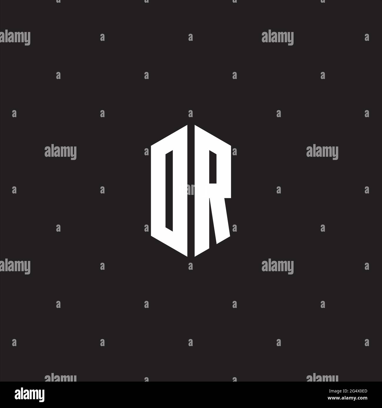 DR Logo monogram with hexagon shape style design template isolated on black background Stock Vector