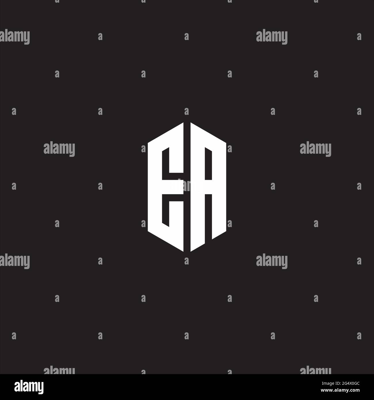 EA Logo monogram with hexagon shape style design template isolated on black background Stock Vector