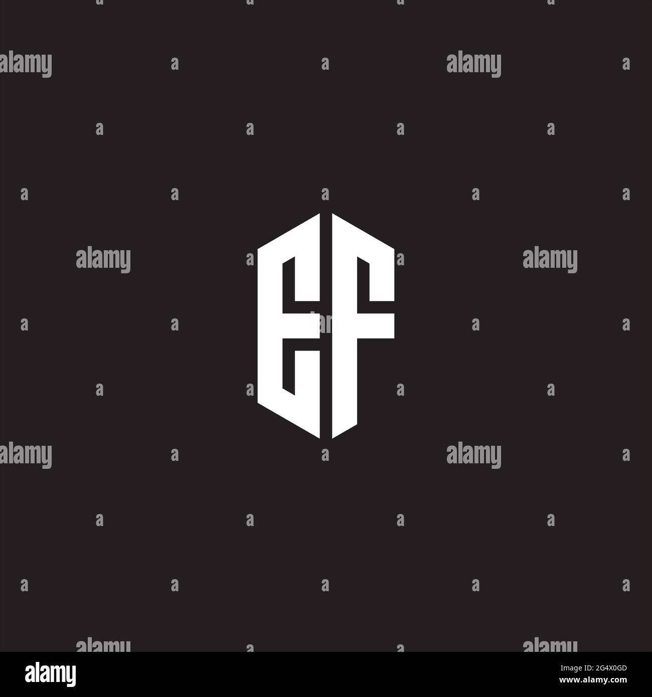EF Logo monogram with hexagon shape style design template isolated on black background Stock Vector