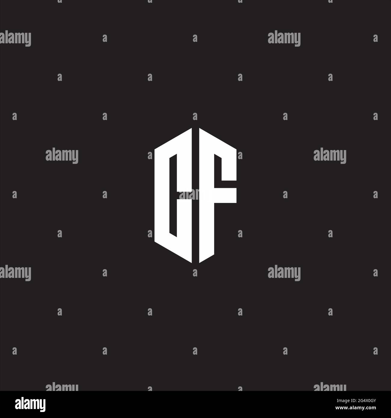 CF Logo monogram with hexagon shape style design template isolated on black background Stock Vector