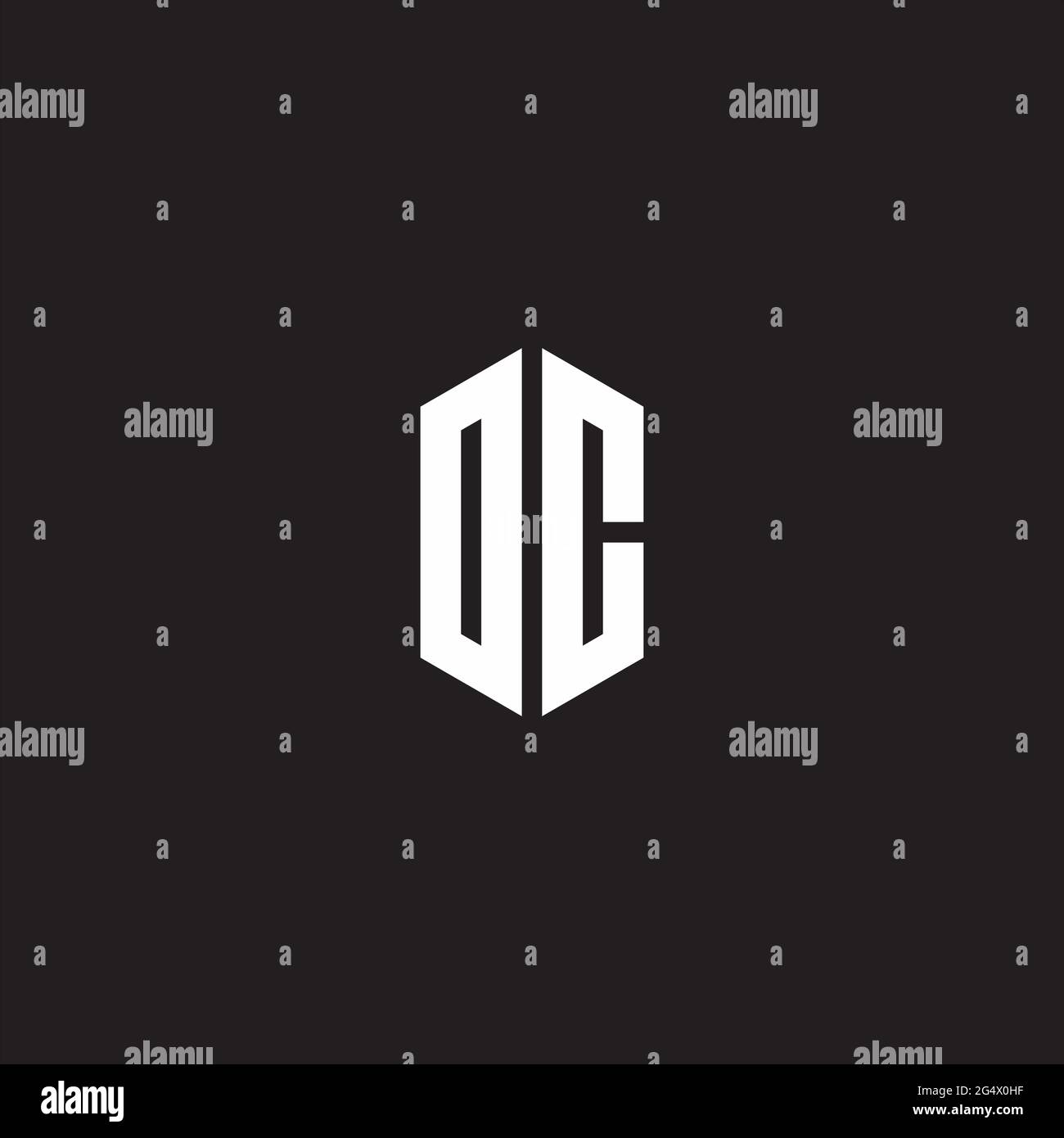 DC Logo monogram with hexagon shape style design template isolated on black background Stock Vector