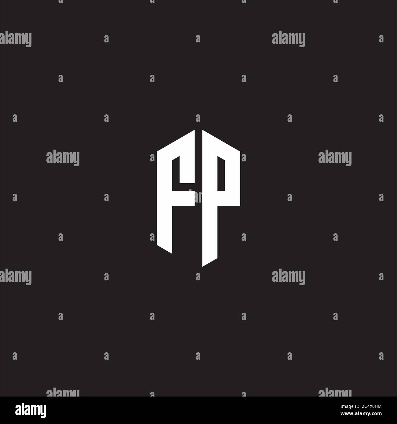 FP Logo monogram with hexagon shape style design template isolated on black background Stock Vector