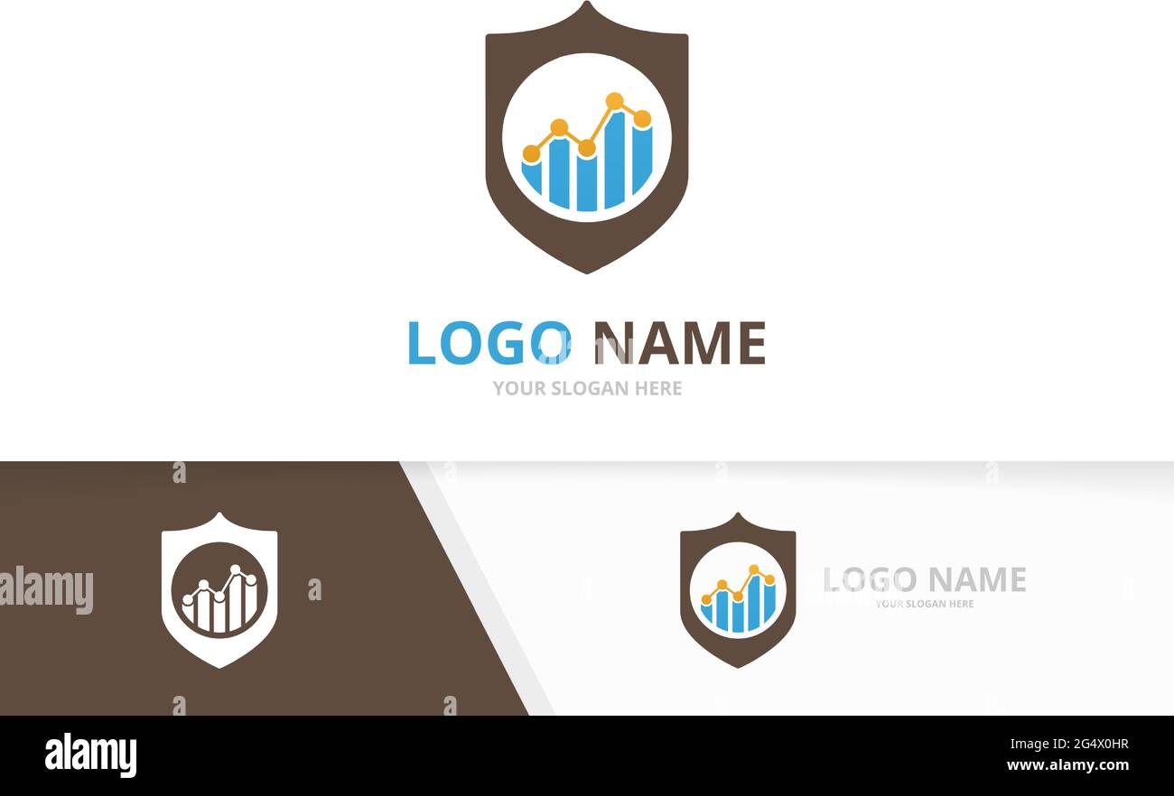 Vector shield and graph logo combination. Security chart logotype design template. Stock Vector