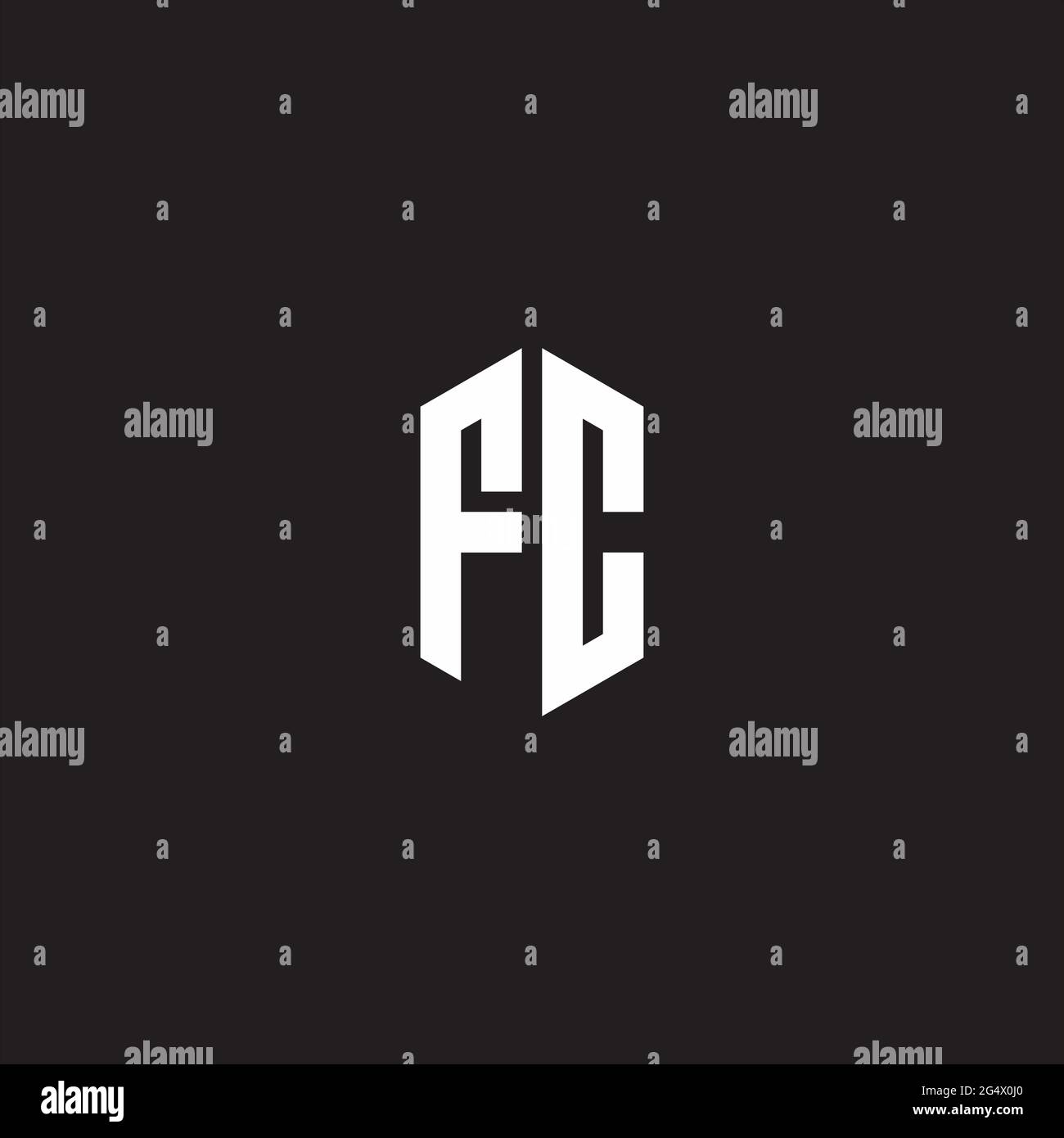 FC Logo monogram with hexagon shape style design template isolated on black background Stock Vector