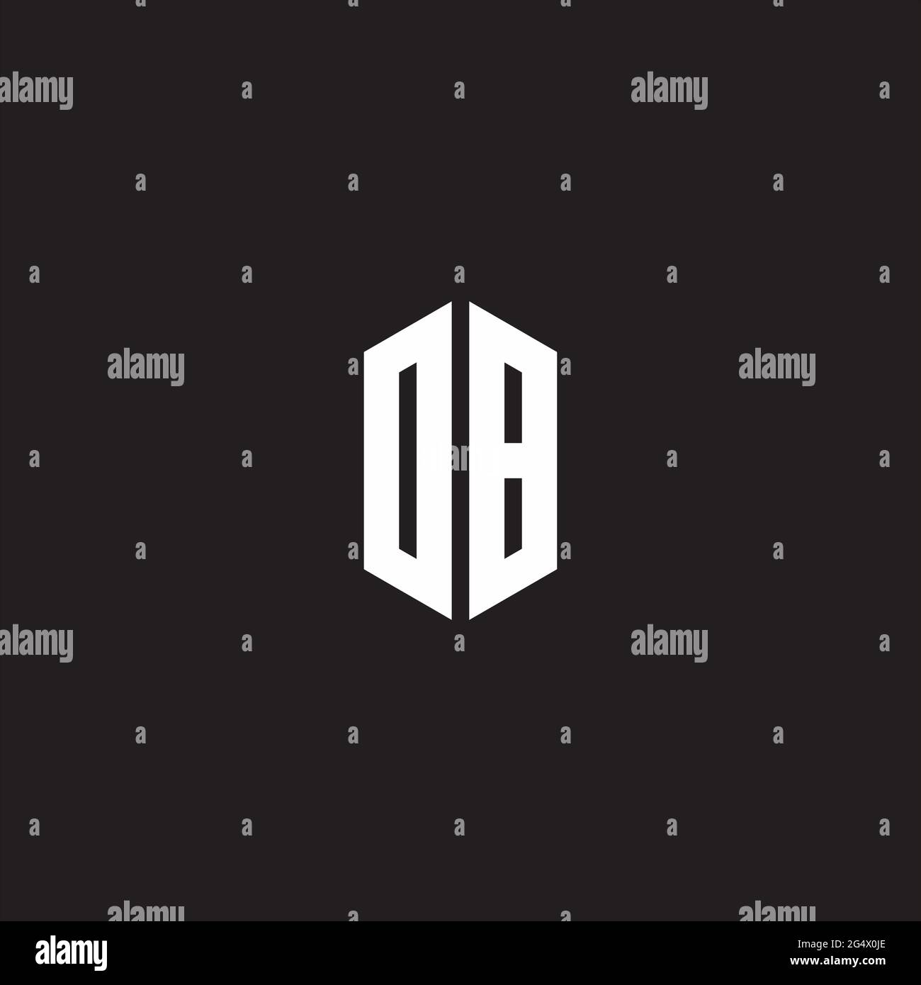 DB Logo monogram with hexagon shape style design template isolated on black background Stock Vector