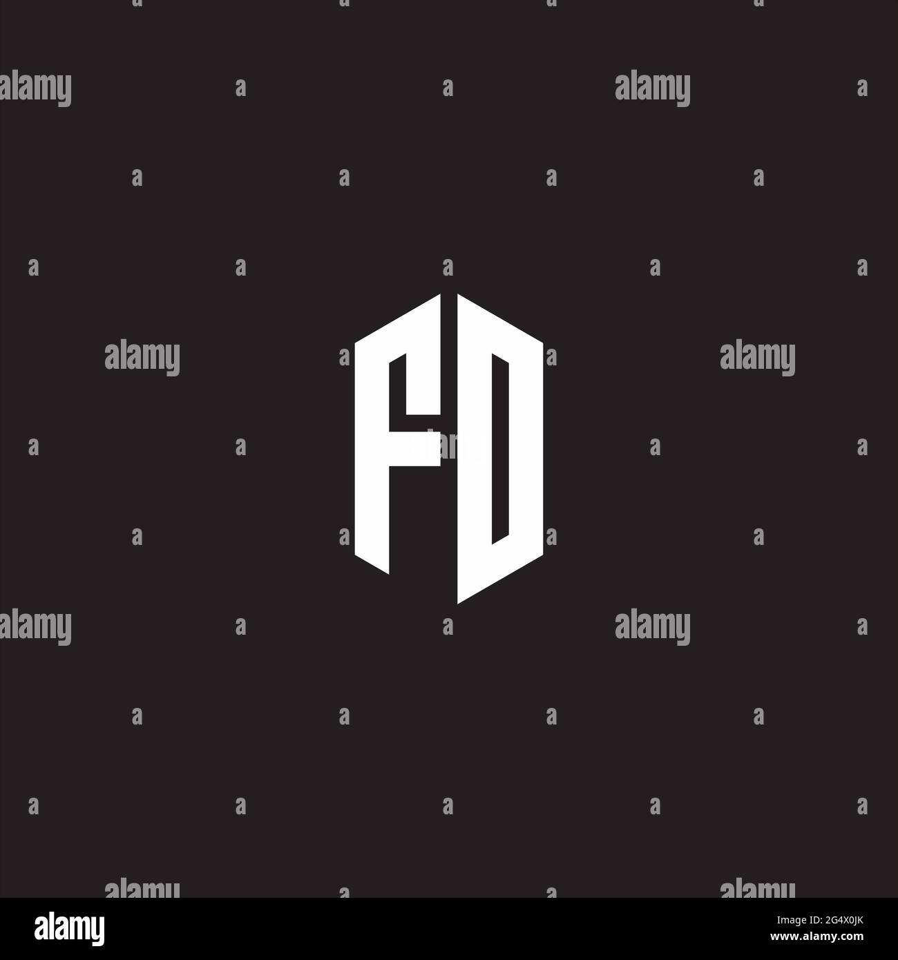 FO Logo monogram with hexagon shape style design template isolated on black background Stock Vector
