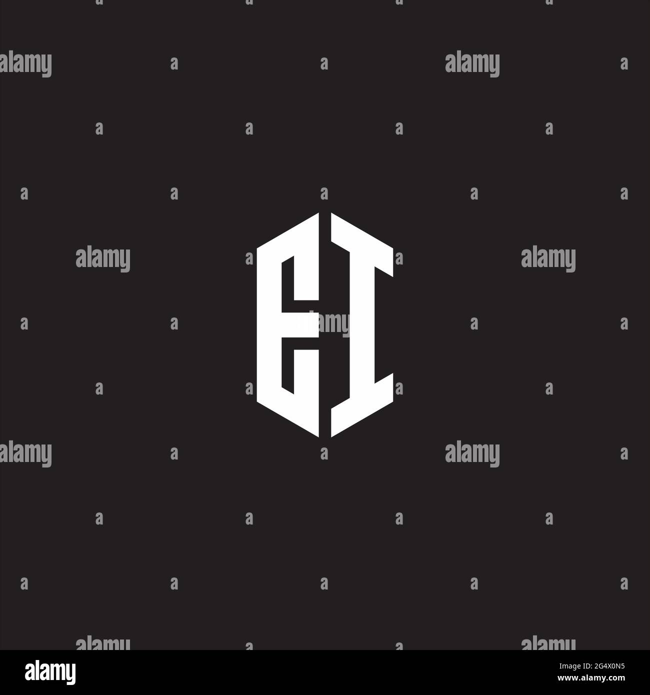 EI Logo monogram with hexagon shape style design template isolated on black background Stock Vector