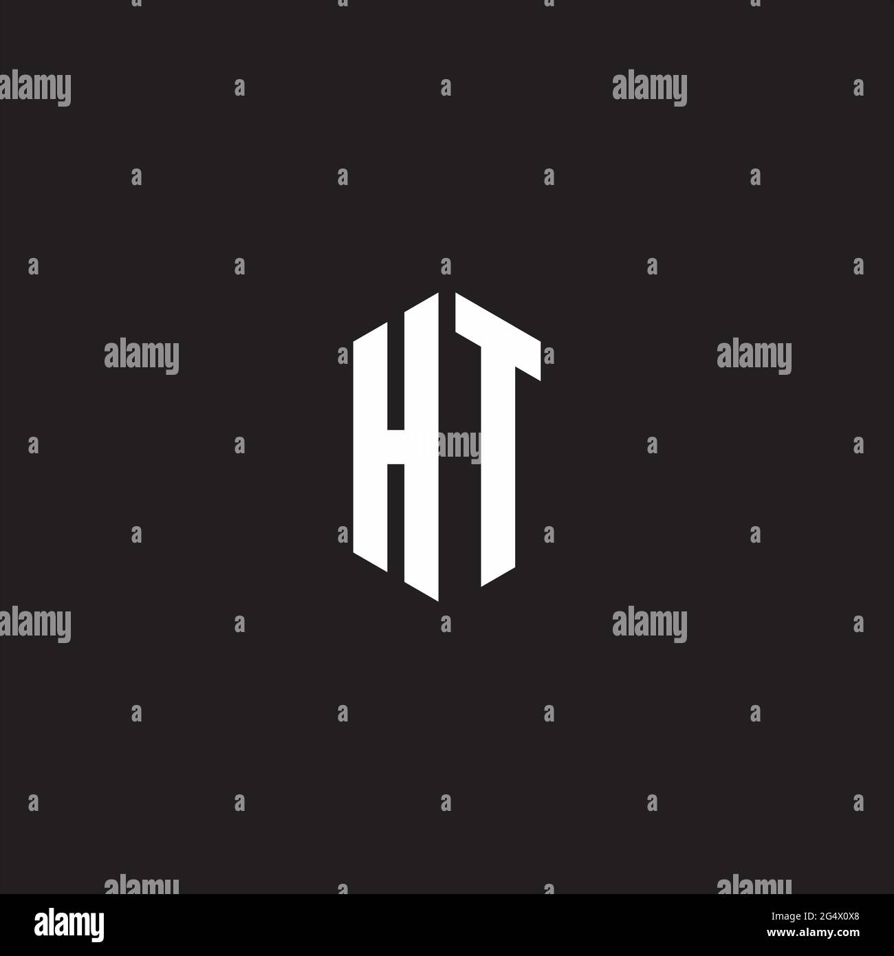 HT Logo monogram with hexagon shape style design template isolated on black background Stock Vector