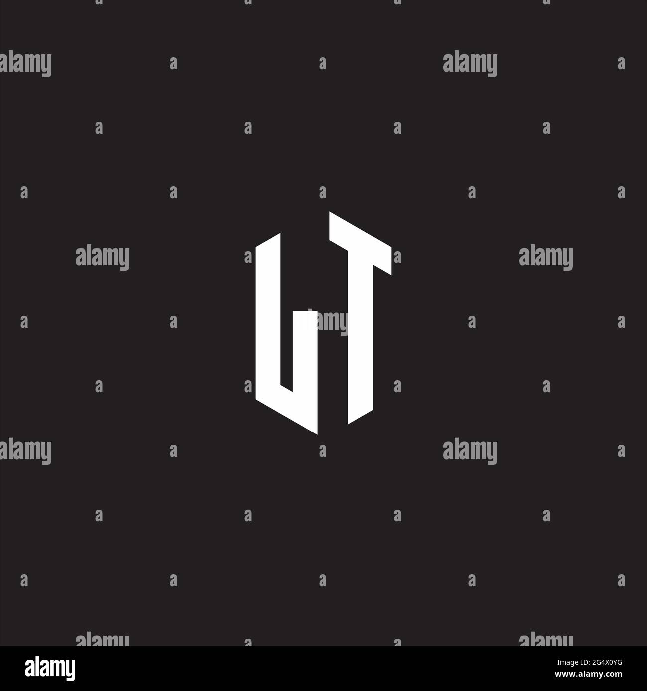 LT Logo monogram with hexagon shape style design template isolated on black background Stock Vector