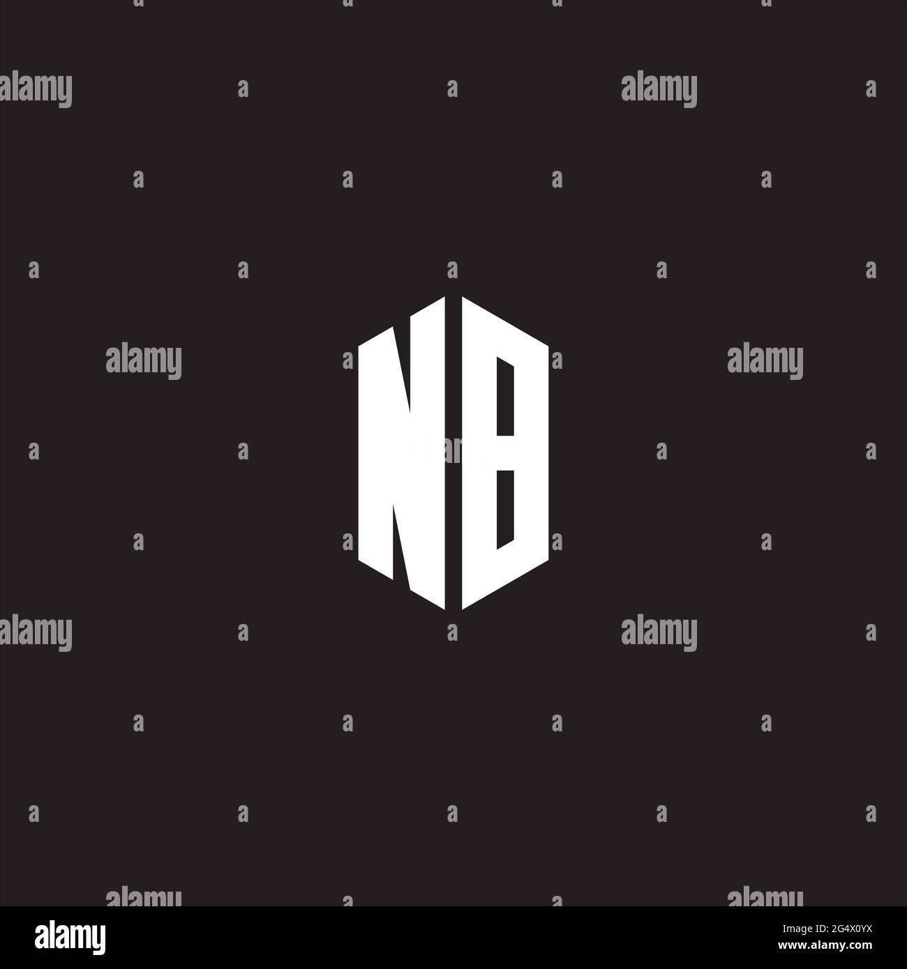 NB Logo monogram with hexagon shape style design template isolated on black background Stock Vector