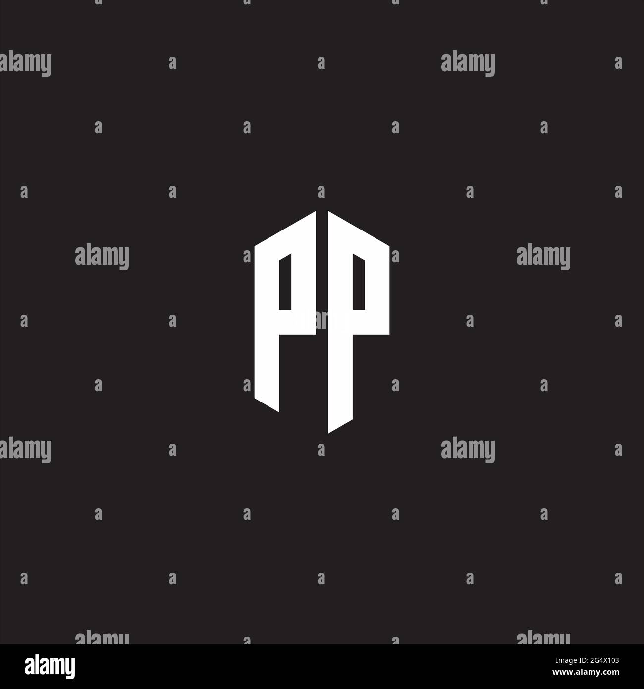 PP Logo monogram with hexagon shape style design template isolated on black background Stock Vector