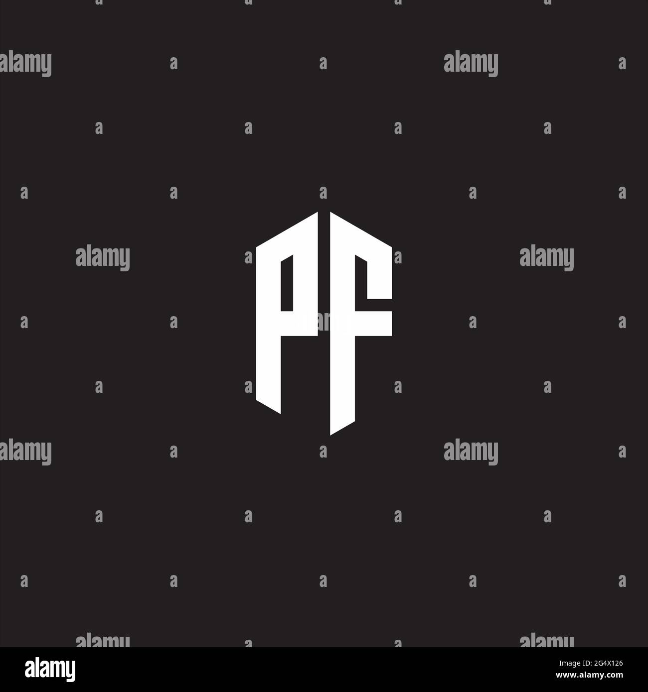 PF Logo monogram with hexagon shape style design template isolated on black background Stock Vector