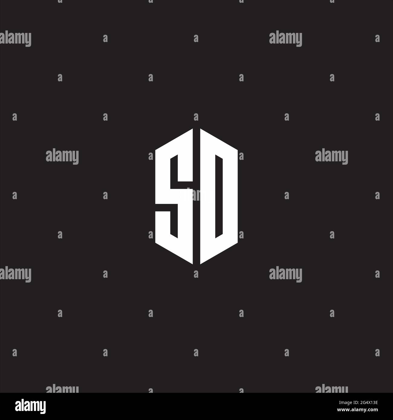 SD Logo monogram with hexagon shape style design template isolated on black background Stock Vector