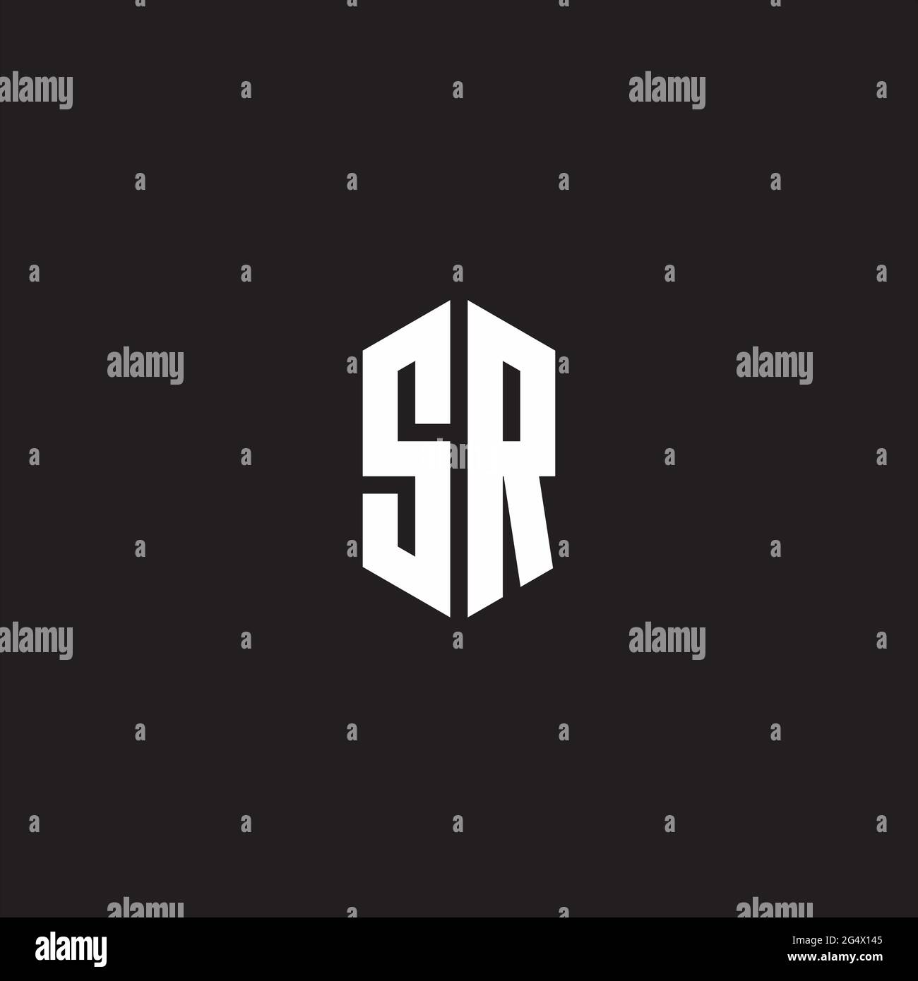 SR Logo monogram with hexagon shape style design template isolated on black background Stock Vector