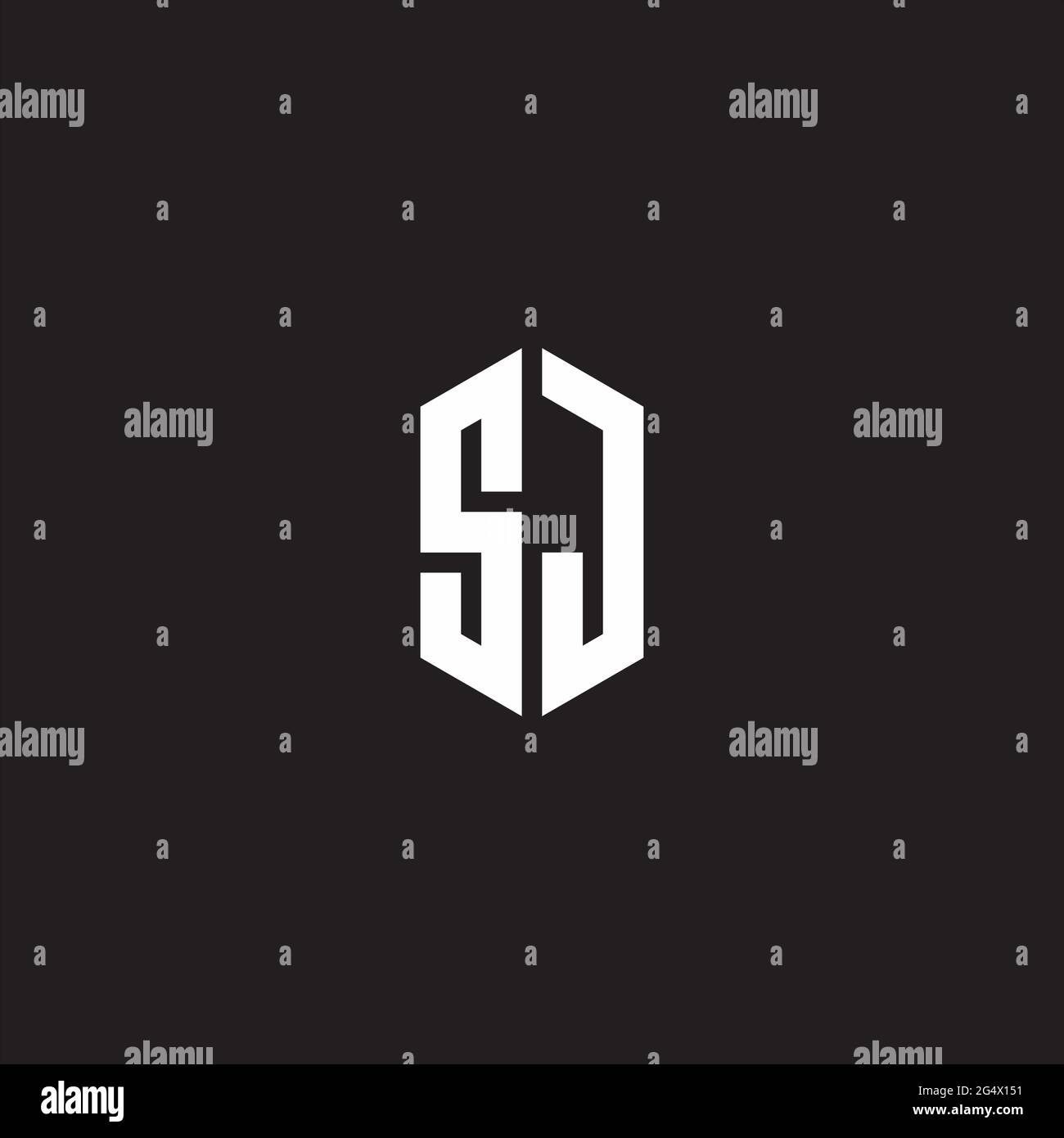 SJ Logo monogram with hexagon shape style design template isolated on black background Stock Vector