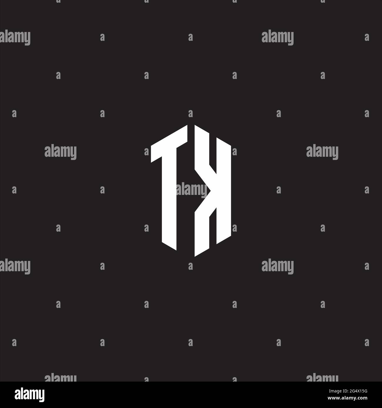 TK Logo monogram with hexagon shape style design template isolated on black background Stock Vector
