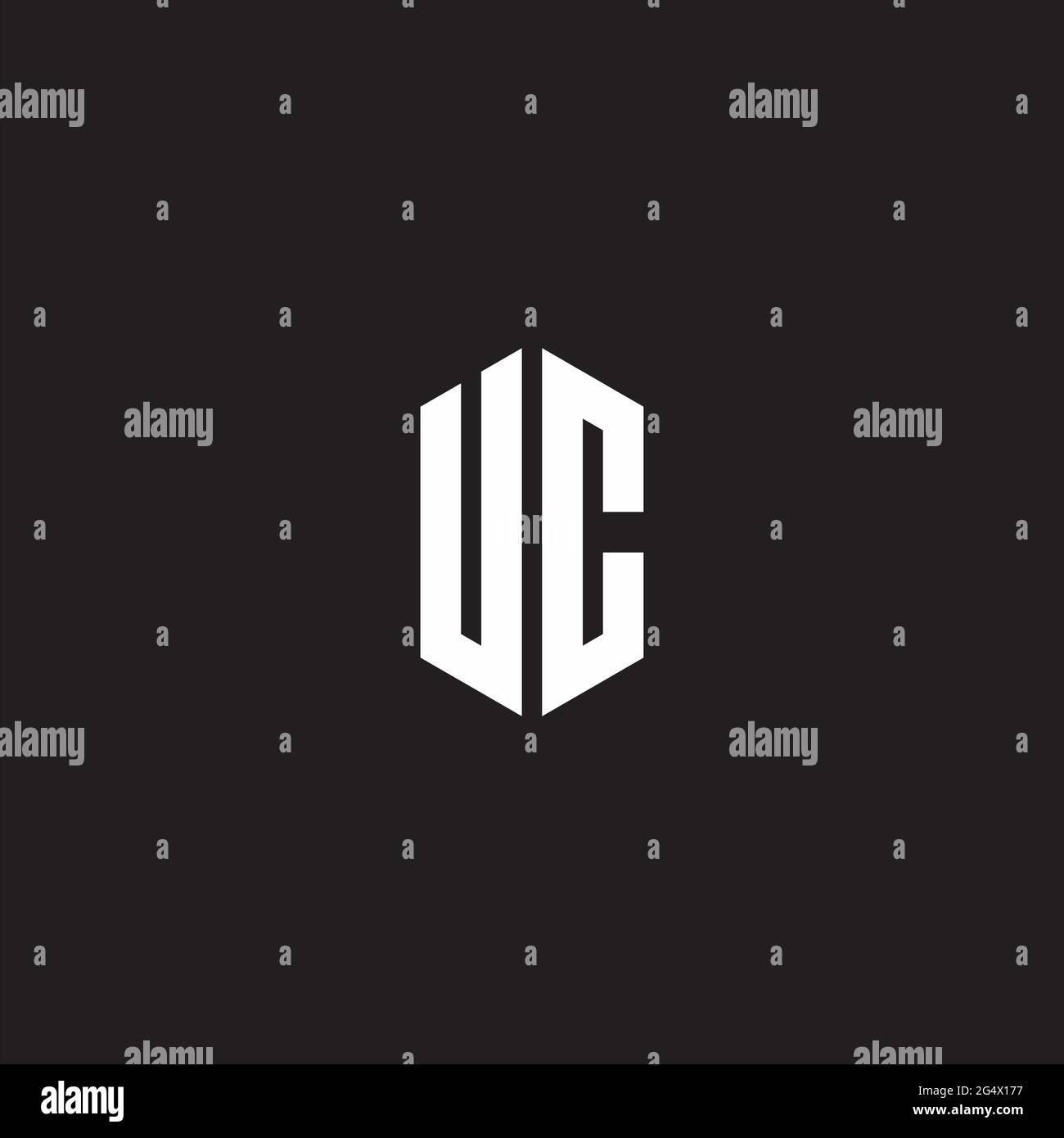 UC Logo monogram with hexagon shape style design template isolated on black background Stock Vector