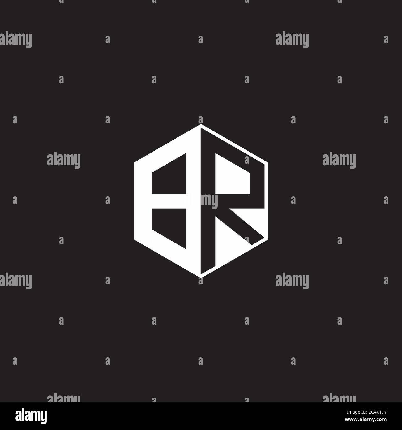 BR B R RB Logo monogram hexagon with black background negative space ...