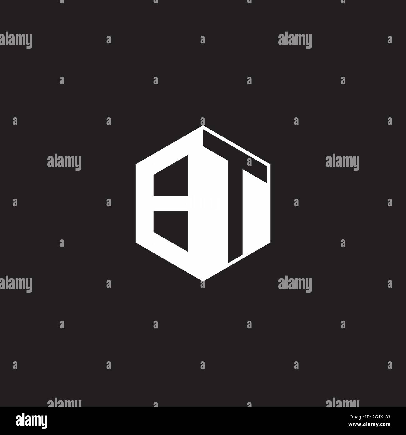 BT B T TB Logo monogram hexagon with black background negative space ...