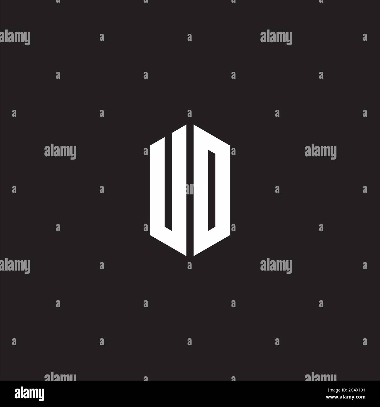 UO Logo monogram with hexagon shape style design template isolated on black background Stock Vector