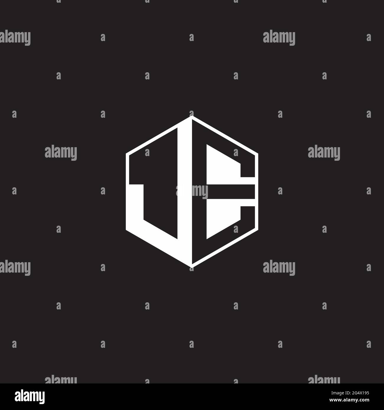 JE J E EJ Logo monogram hexagon with black background negative space style Stock Vector