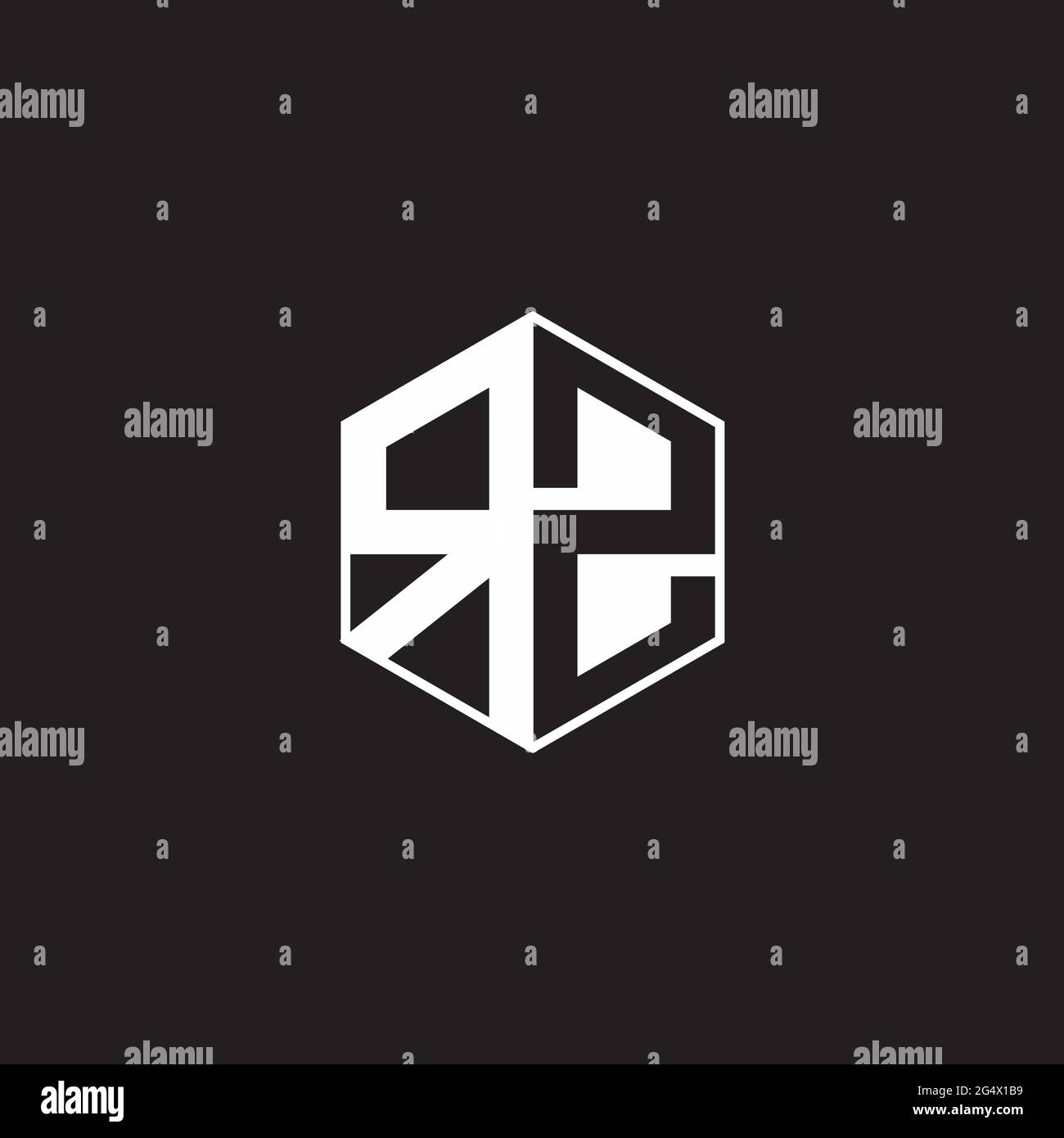 RZ R Z ZR Logo monogram hexagon with black background negative space ...
