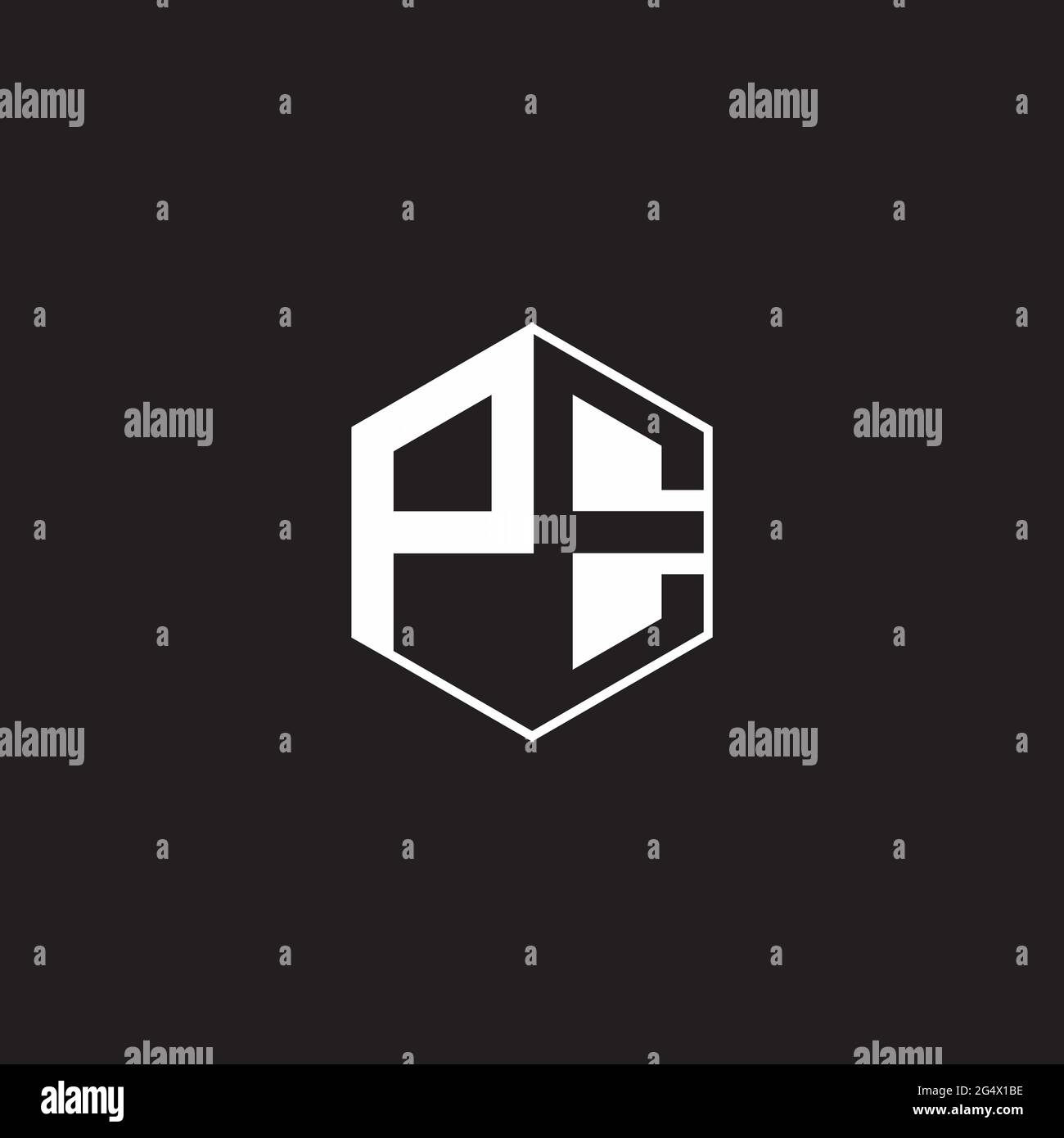 PE P E EP Logo monogram hexagon with black background negative space style Stock Vector