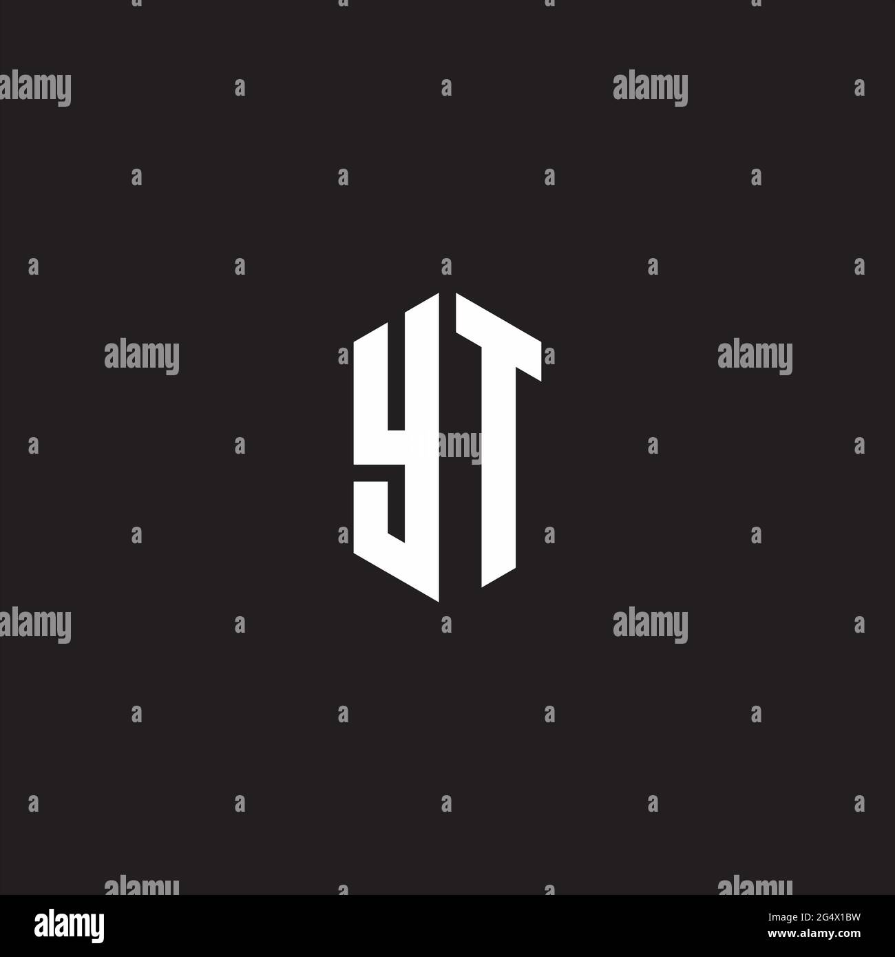 YT Logo monogram with hexagon shape style design template isolated on black background Stock Vector